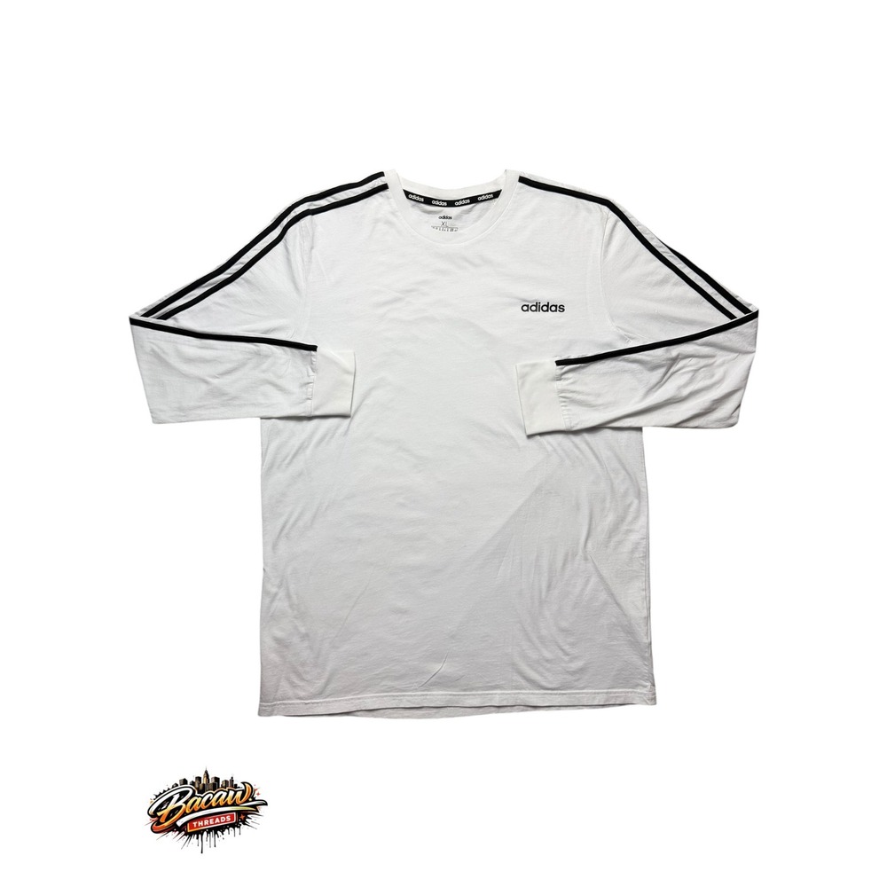 Adidas Mens Essentials 3-Stripes Long Sleeve Tee White Black FL4851 XL